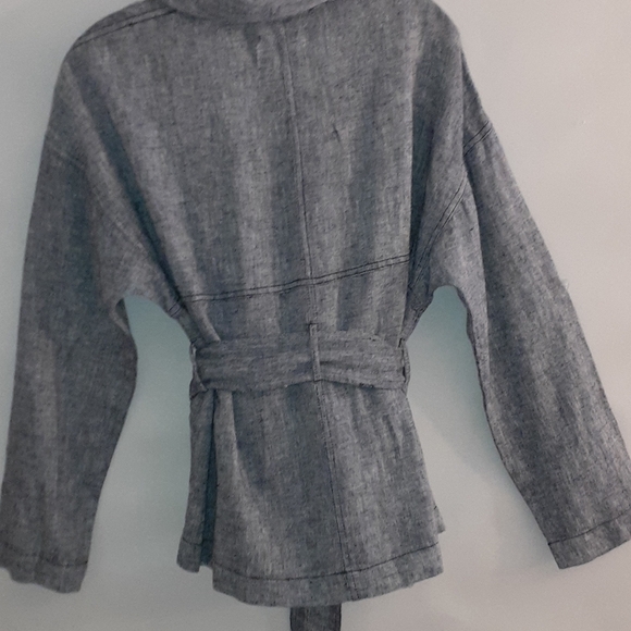 LINEN Jacket TOP Jacket Belted Navy White Loose Fit Size Medium P - Picture 4 of 6